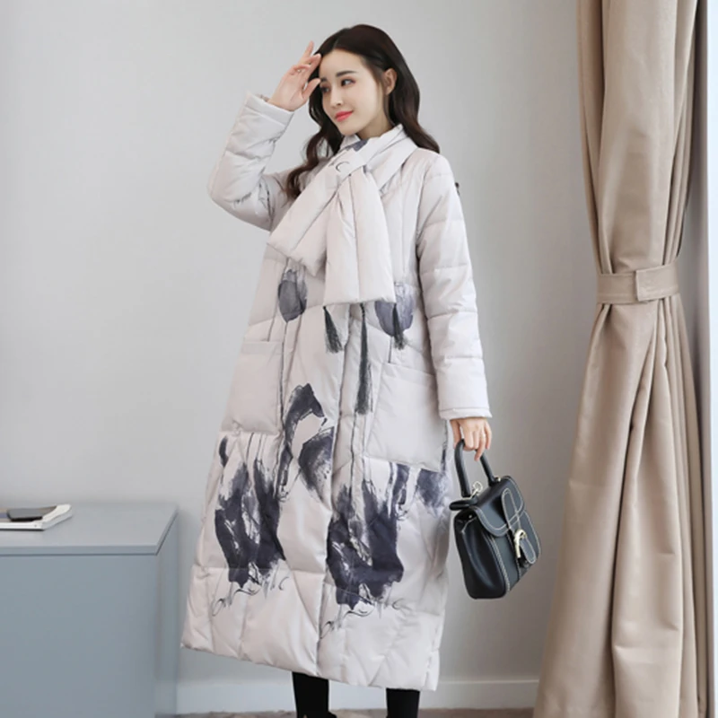 Winter Jacket Women Down Coat 2018 Fashion New Printing Parka Long Round neck High-end Covered Button Warm Female Outerwear l827 Winter Jacket Women Down Coat 2018 Fashion New Printing Parka Long Round neck High-end Covered Button Warm Female Outerwear l827