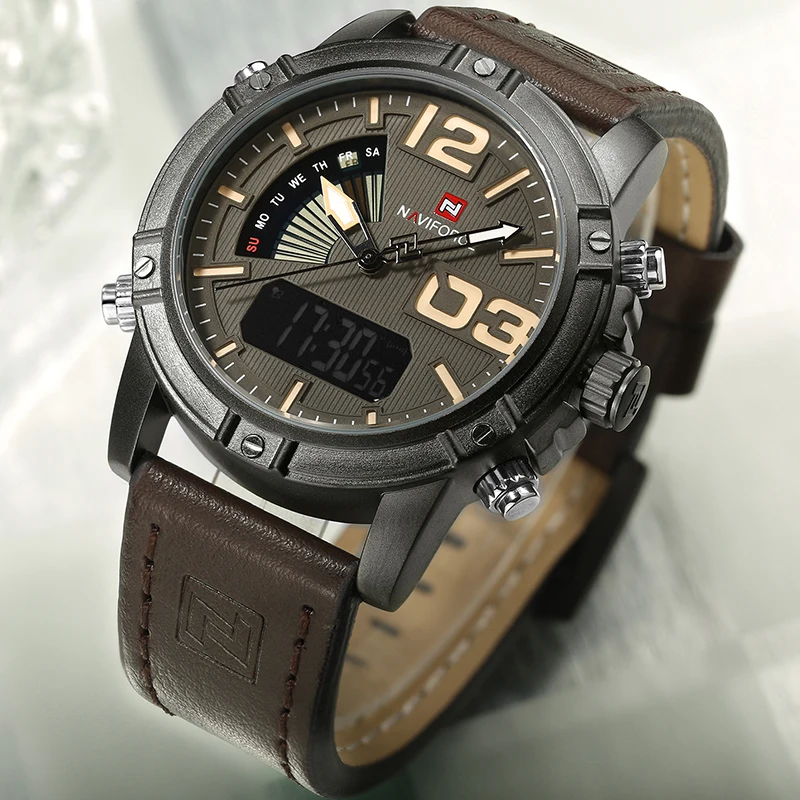Часы наручные NAVIFORCE Мужские кварцевые цифровые модные роскошные брендовые
