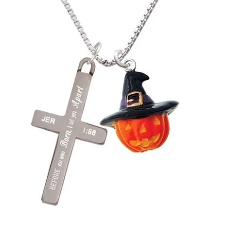 Resin Jack-o-Lantern with Witch Hat - I Set You Apart - Cross Necklace (1)