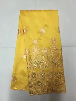 

African George Lace Indian Design Red For Nigerian Wedding Dress Tissu Sequined Gold Line Embroidered Guipure Lace Silk Fabrics