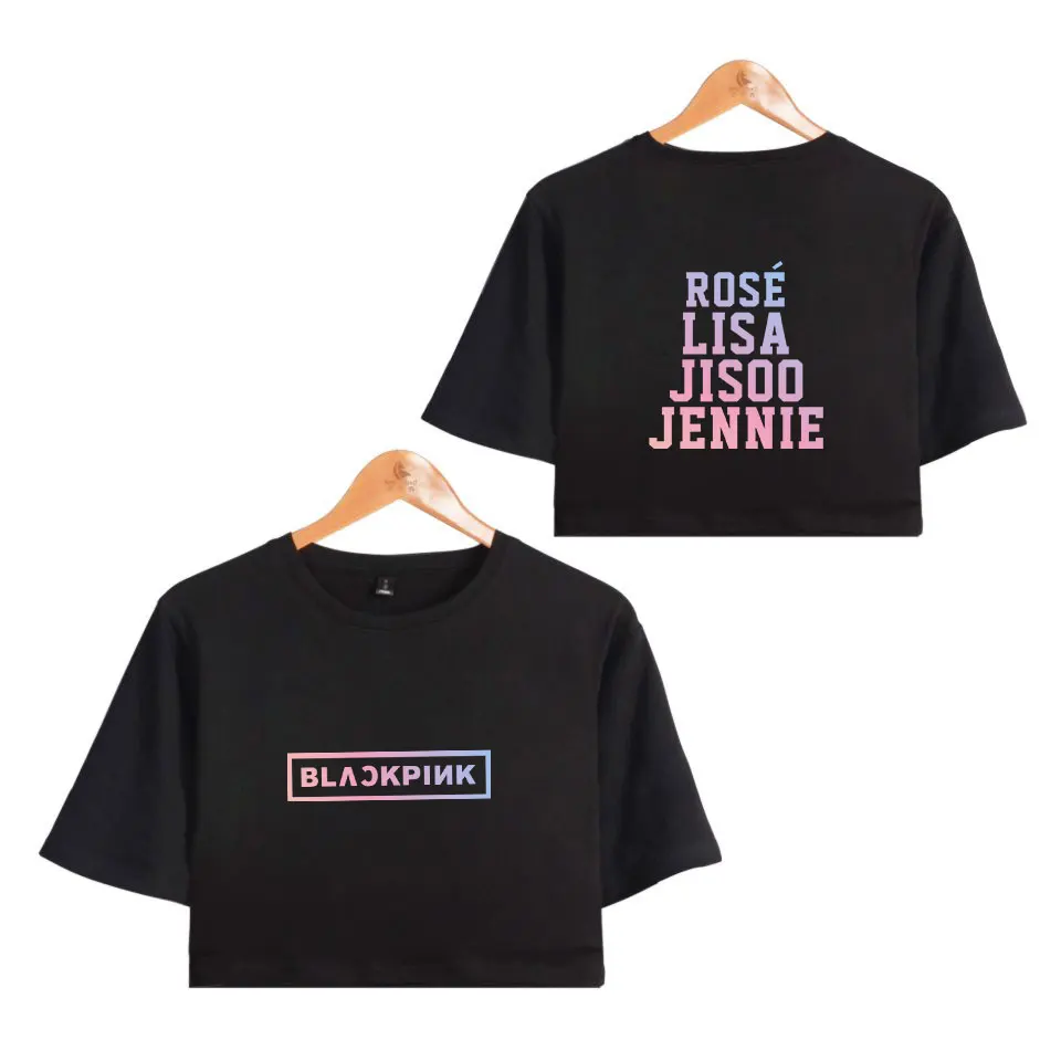 

BLACKPINK ROSE LISA JISOO JENNIE Women's Exposed Navel Sexy Short T shirt Lady's Kpop Hip Hop O-Neck Summer Cool T-Shirts