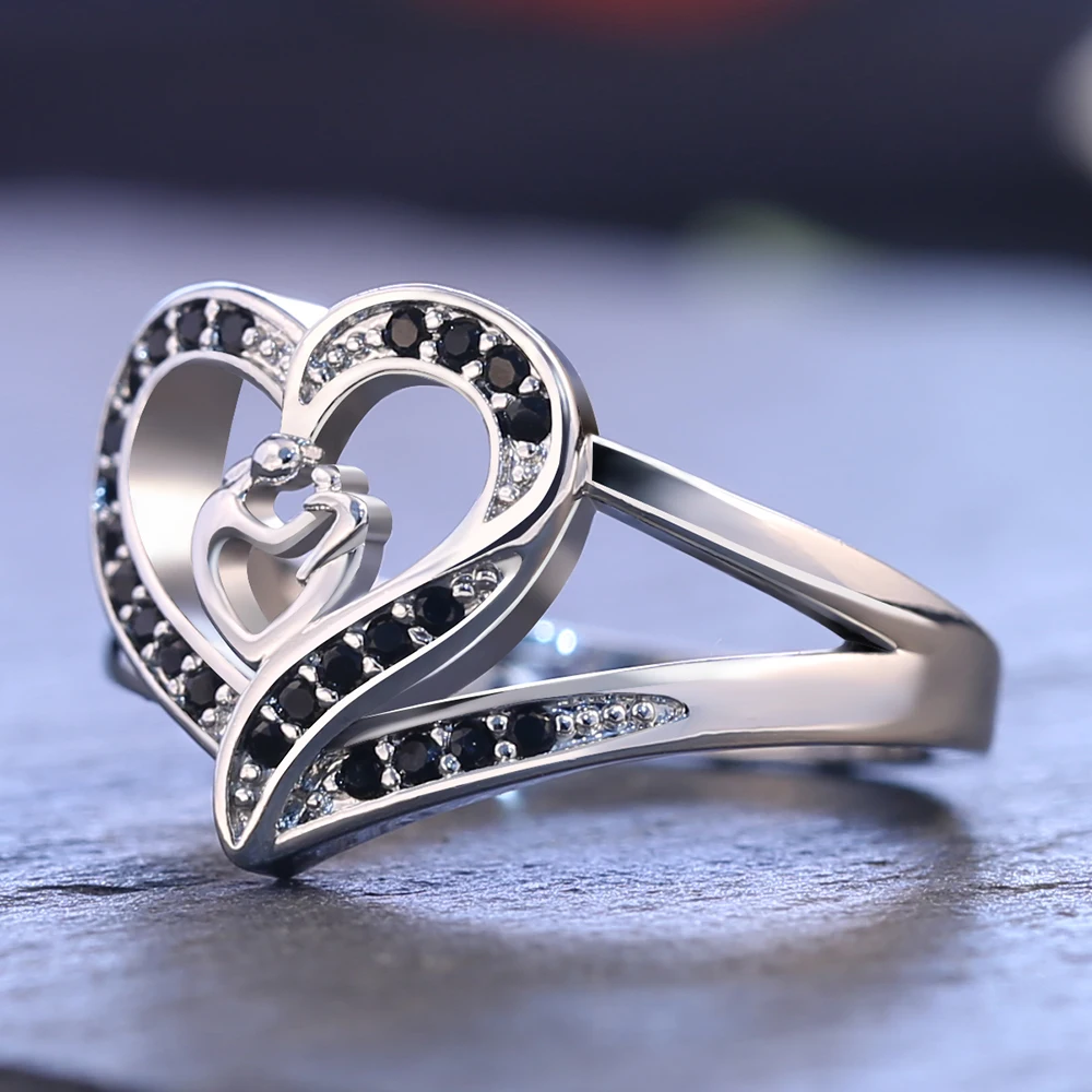 Huitan, элегантное кольцо в форме сердца, Бесконечная любовь, браслет для женщин, с микро проложили черный крошечный камень, подарок на год, день рождения для мамы