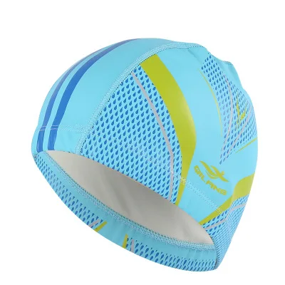 

2019 Lady Swimming Cap Men Swim Pool Beach Protect Ears Hair Printed PU Bathing Hat For Boys Girls Women Long Hair Swim Cap