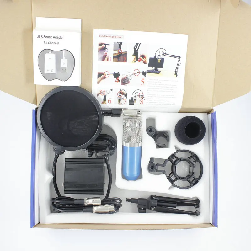 Конденсаторный микрофон BM800 Cardioid Pro Аудио Студийный для записи вокала + фантомное