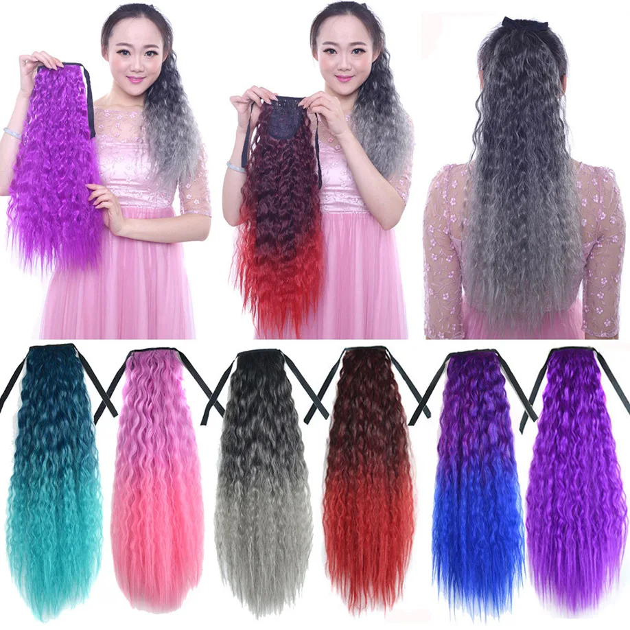 

Gradient Color Ribbon Thick Wavy Curly Long Ponytail Horsetail Clip Hair Extensions Dreadlocks African Braids Blue Gray Purple