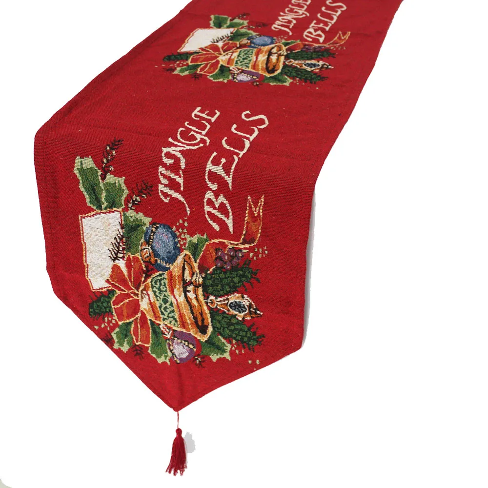Merry Christmas Jungel Bells 33*180cm Linen Cotton Red Table Runner