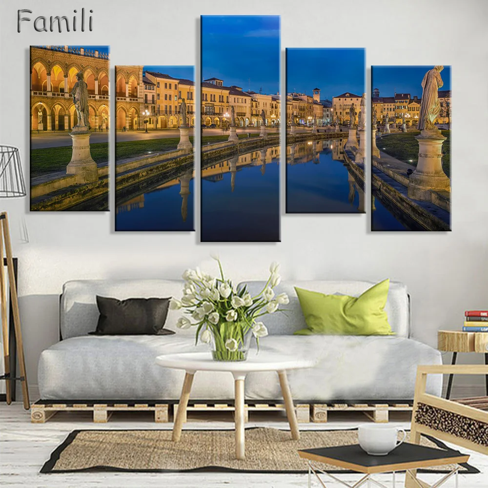

5Panels Wall Art Painting Italy Manhattan Landscape Canvas Painting Canvas Poster Wall Pictures For Living Room Home Decor
