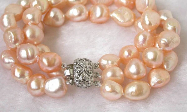 

00769 3strads pink baroque pearls bracelet bangle Natural >>free shipping