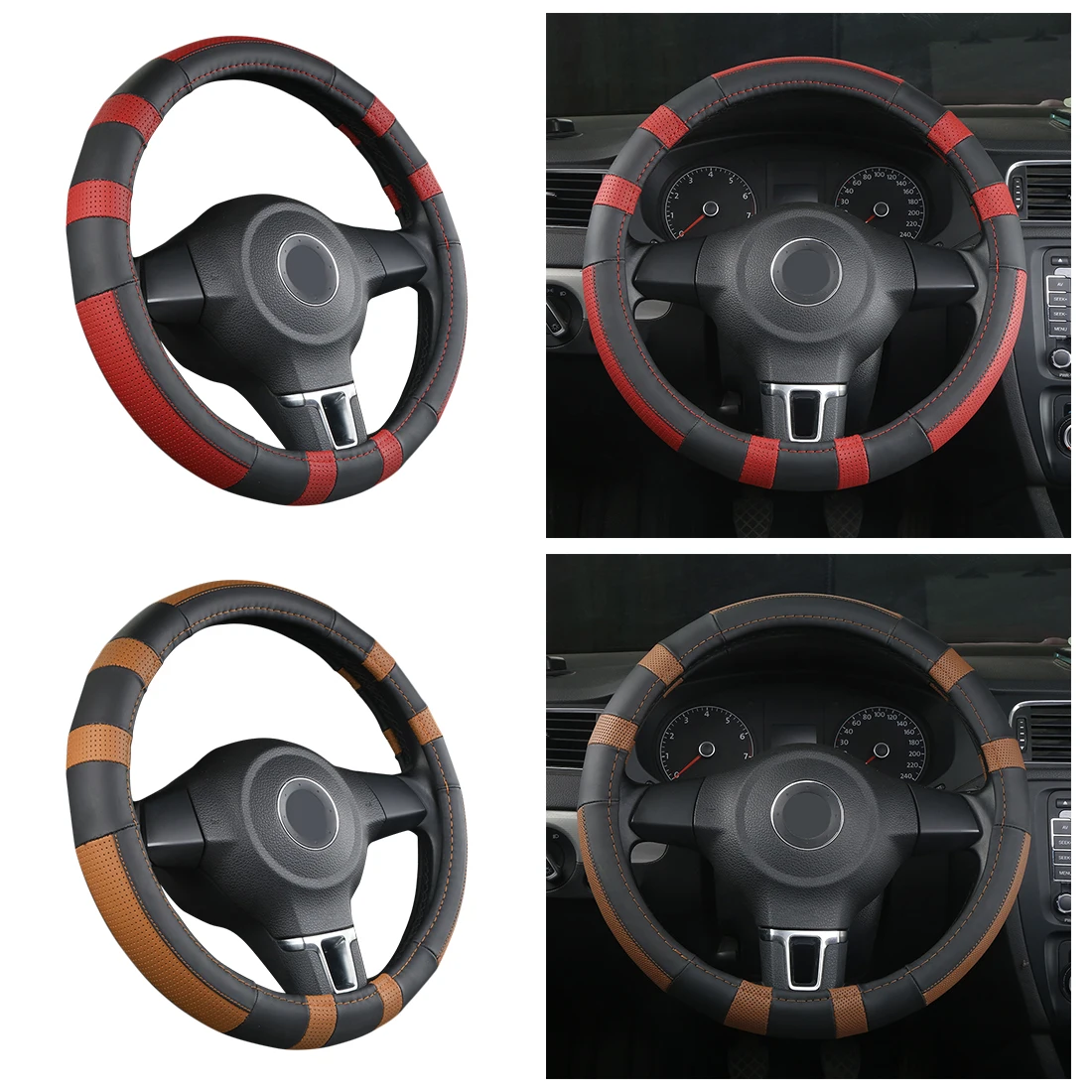 Dewtreetali 38cm Car Steering Wheel Cover Leather Steering wheel Protector Car styling For VW
