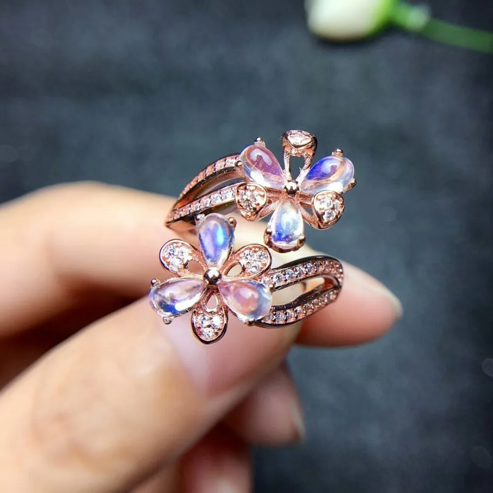 Natural Blue Light Moonstone Gemstone Lady Rings Rose Gold ...
