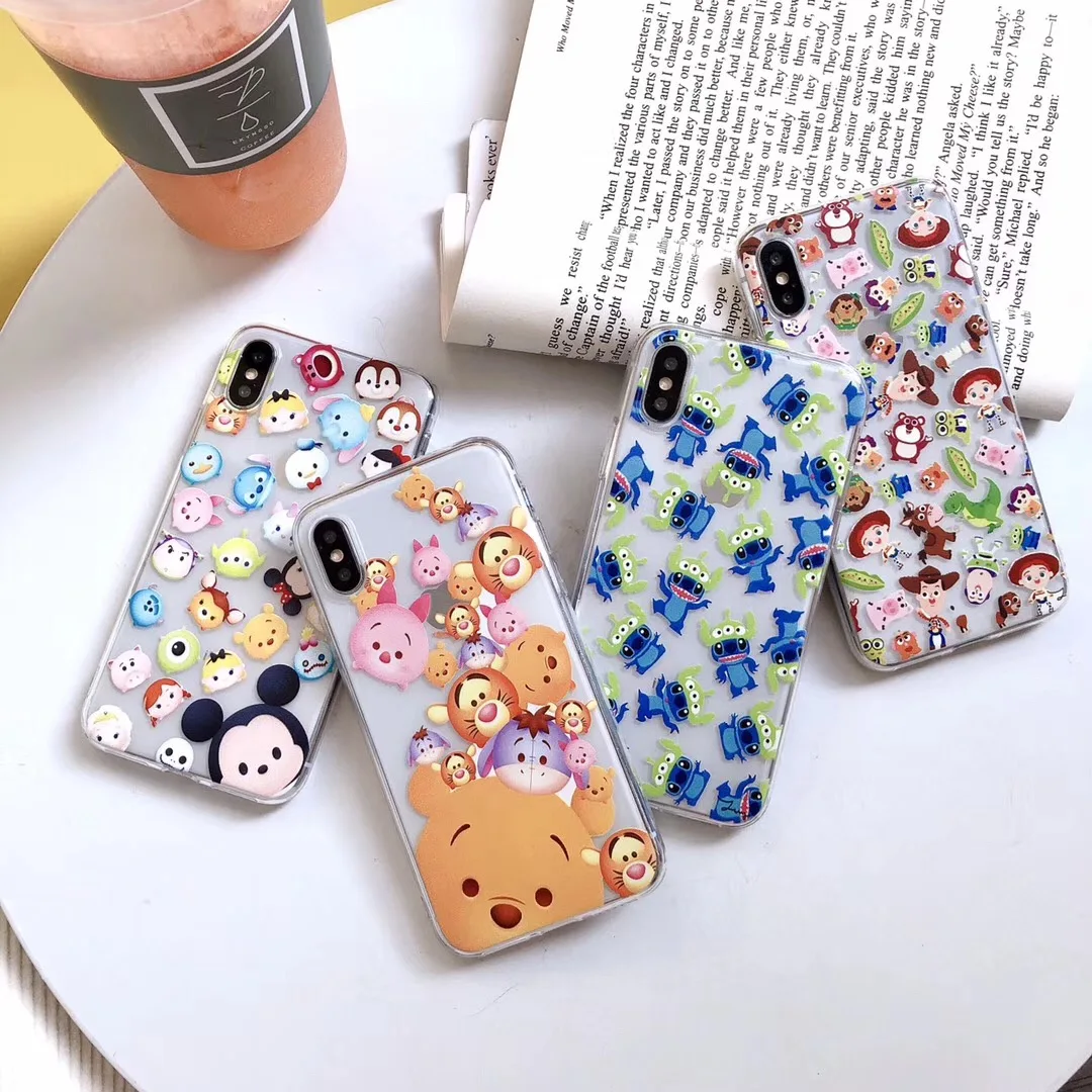 

Anime Cute Disneys Winnie Sidge Mickey Case for iPhone XS Max XR Transparent Soft All-inclusive TPU for 8 7 6 6splus fundas capa