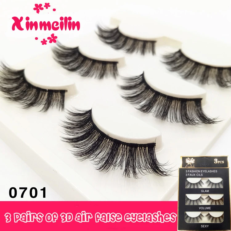 

3 pairs 3D faux mink natural long individual thick fluffy fake dramatic makeup eyelashes wholesale eyelashes with eyelash boxes