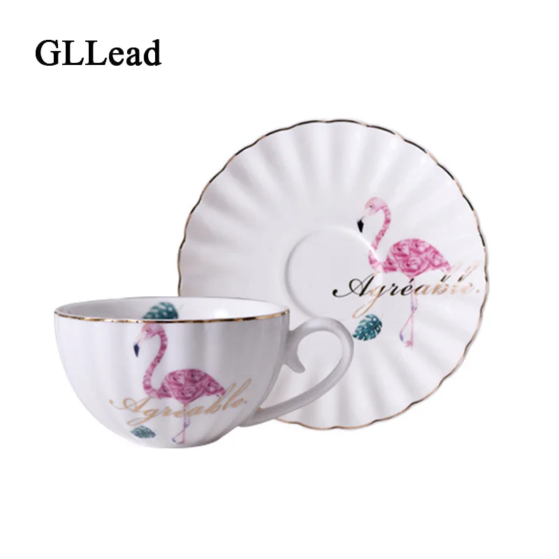 

GLLead Northern Europe Flamingo Ceramic Coffee Cup Set Fashion Breakfast Porcelain Milk Cups Sauers Lovely Gift