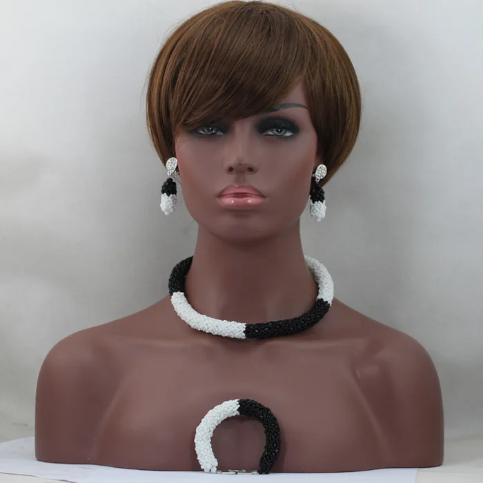 White Fashion Jewelry Set African Choker Crystal Necklace Set Black