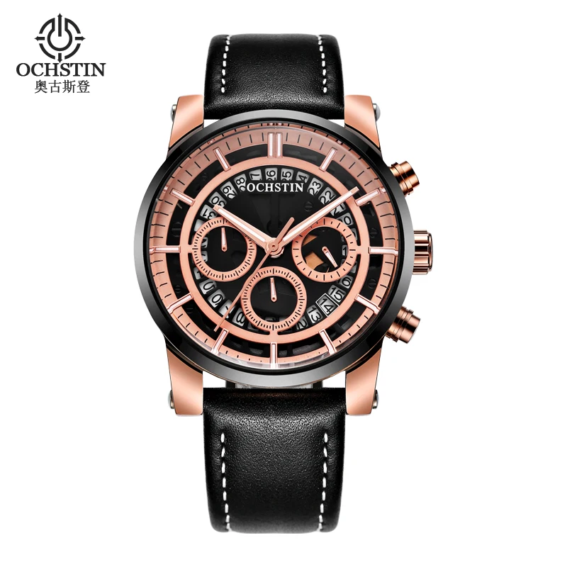 

OCHSTIN Fashion Casual Quartz Calender Watch Men Military Sport Clock Leather Band Man's Auto Date Wristwatch Montres 6110A