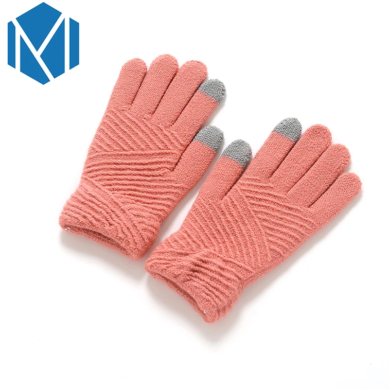 

Winter Autumn Warm Knitted Solid Women Cotton Gloves Screen Sense Full Finger Thickened Wrist Mittens For Girls Women Female
