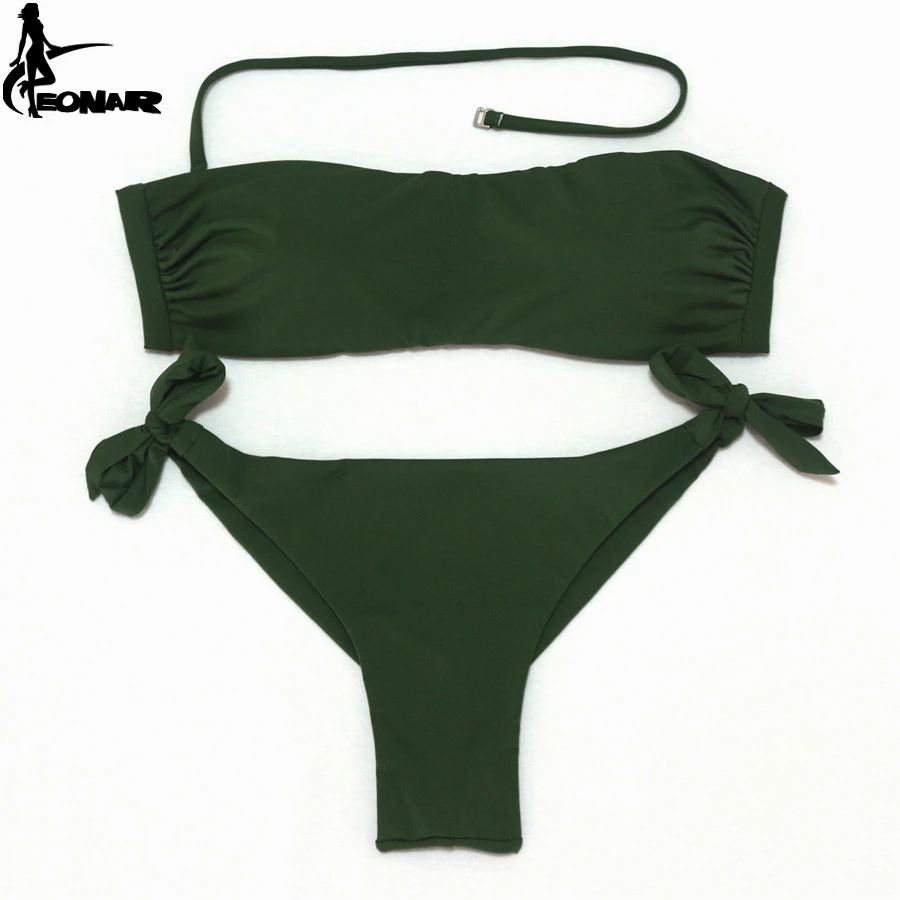 Billig EONAR Bikini 2020 Solide Frauen Badeanzug Brazilian Cut Bottom Bikini Set Push Up Bademode Femme Badeanzüge Sport Strand Tragen