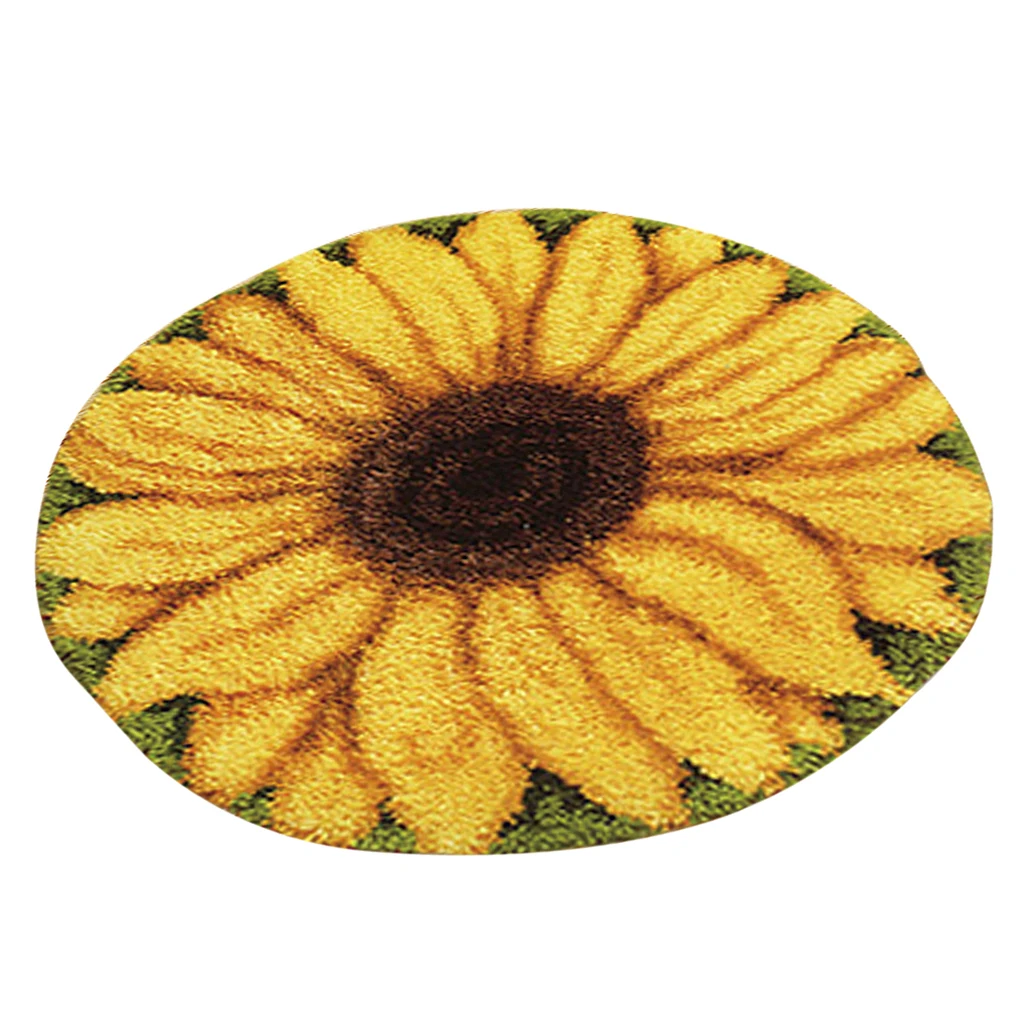 2 Sets Large Latch Hook Rug Kits for Beginners Adults Handmade Sunflower Embroidery Cushion Making