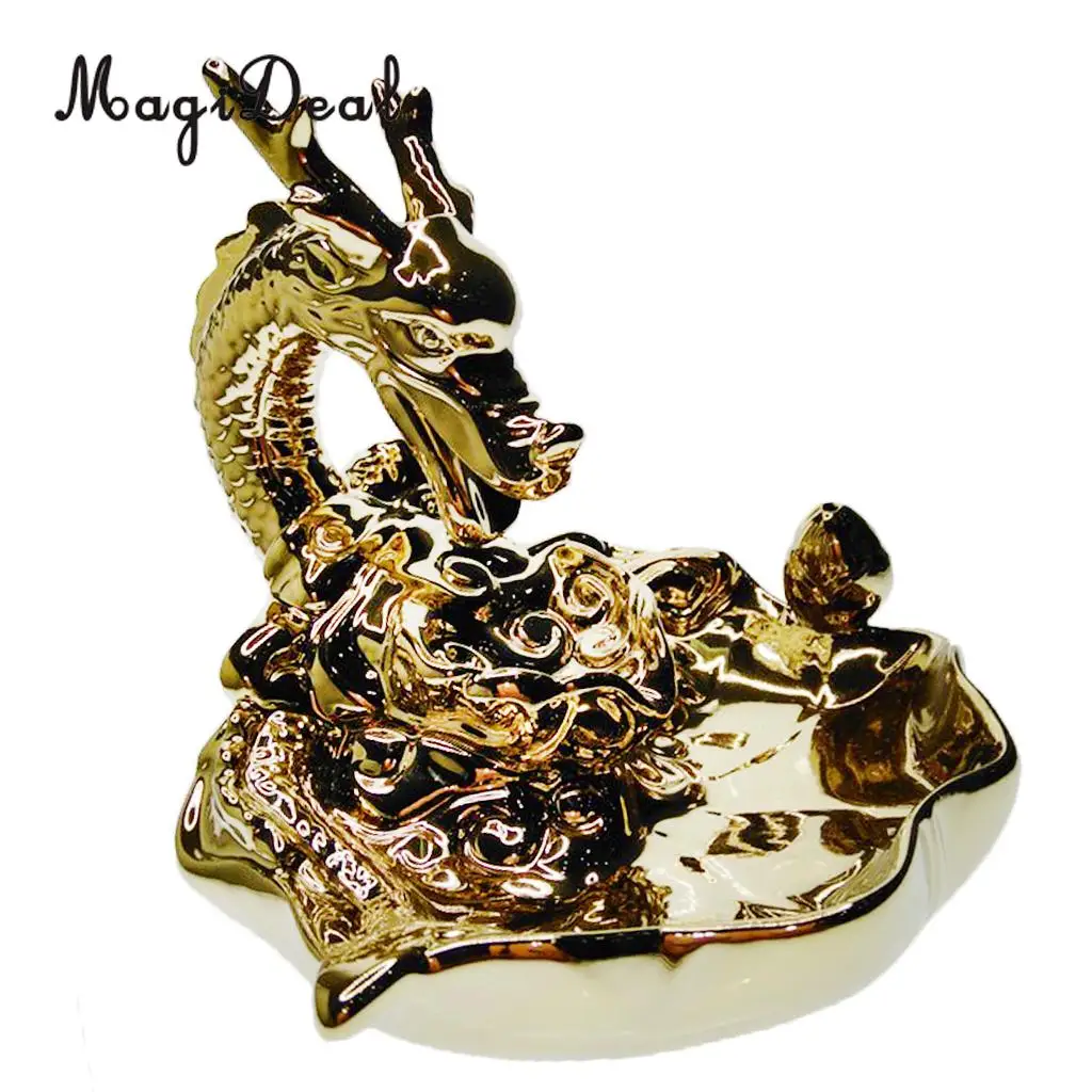 Incense Cones Ceramic Gold Dragon Incense Burner Smoke Backflow Waterfall Art Crafts Incense Cone Furnace