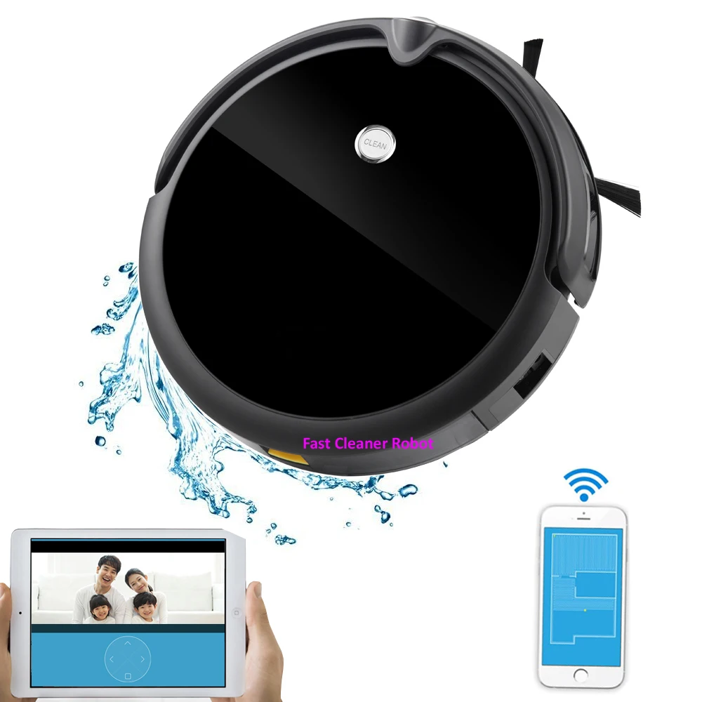 Новейший влажный и сухой wifi приложение робот пылесос камера монитор, Карта Навигация, умная память, видеозвонок, 350 мл резервуар для воды
