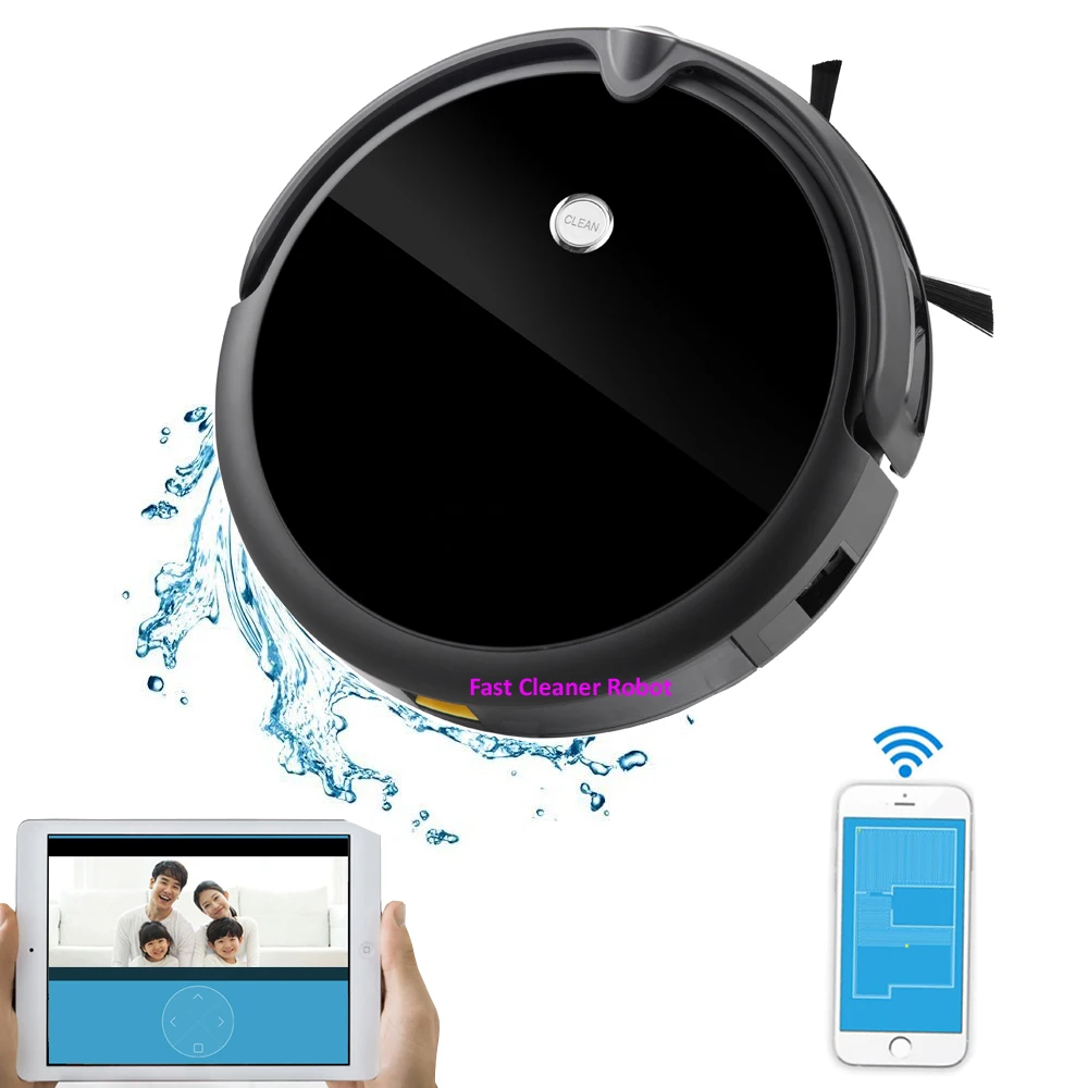 2019 NEWEST Wet And Dry WIFI APP Robot Vacuum Cleaner Camera Monitor,Map Navigation,Smart Memory,Video Call,350ML Water Tank