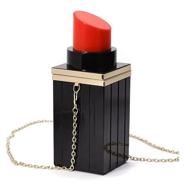Women Acrylic Lipstick Shape Evening Bags Vintage Banquet Purses Clutch Chain Handbag Women Acrylic Lipstick Shape Evening Bags Vintage Banquet Purses Clutch Chain Handbag