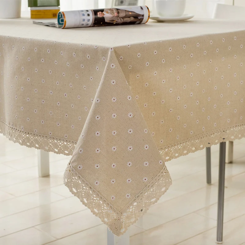 Newly Flower Pattern Tablecloth Linen Cotton Table Cloth with Lace Dining Table Cover XSD88