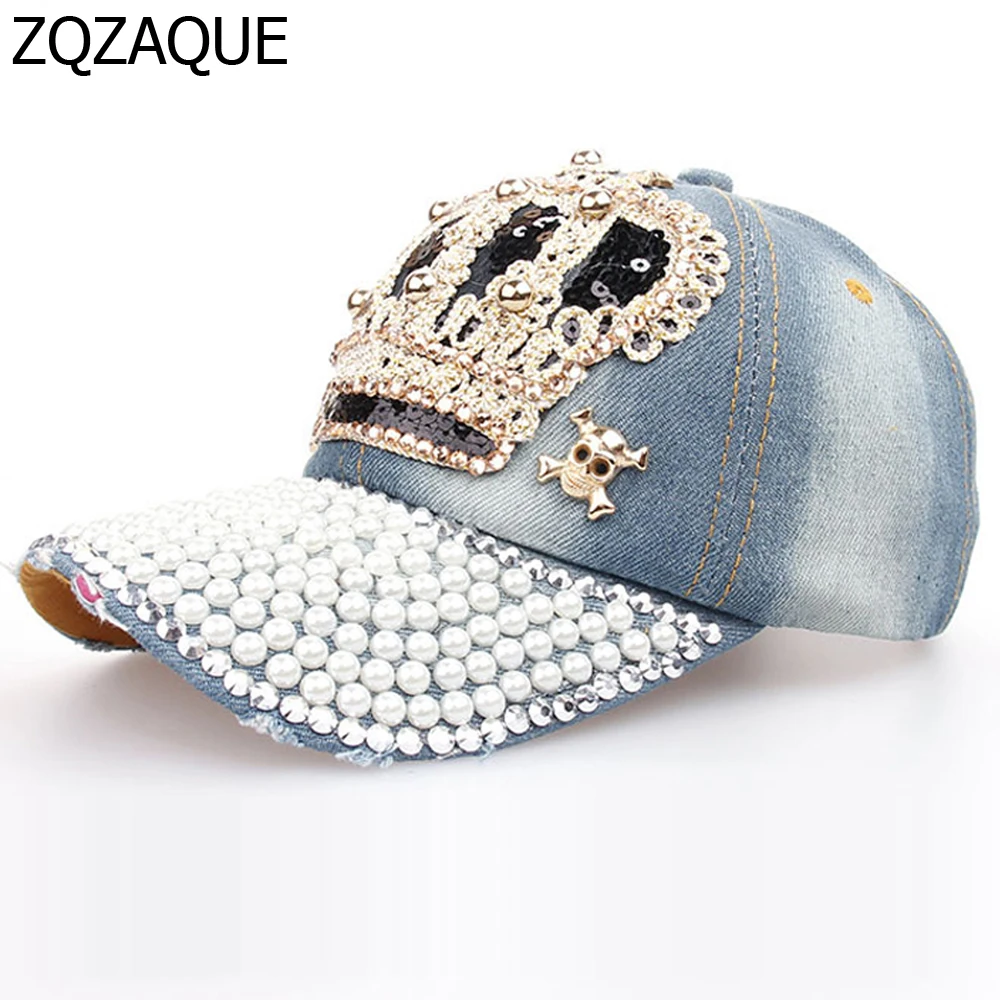 2018 Exclusive Design Pearl Diamond Crown Pattern Denim Material