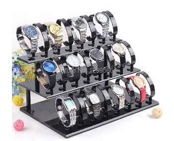 

Free shipping high quality 3-Tier Watch display Stand Holder Removable 24 Black Acrylic Jewellery Watch Display Rack Watch Frame