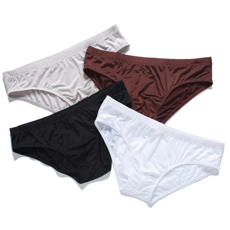 

New Simple Ice Silk Seamless Male Breifs Sexy Transparent Thin Low Waist Underwear Solid U Convex Mens Cuecas Calzoncillos