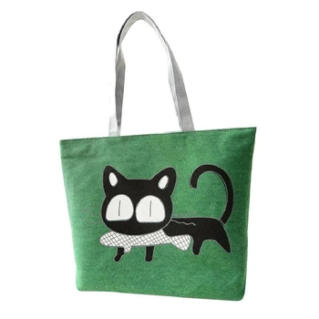 

Cute way Cartoon Bag Bags Women Of The Cat Canvas Shoulder Bag (green)