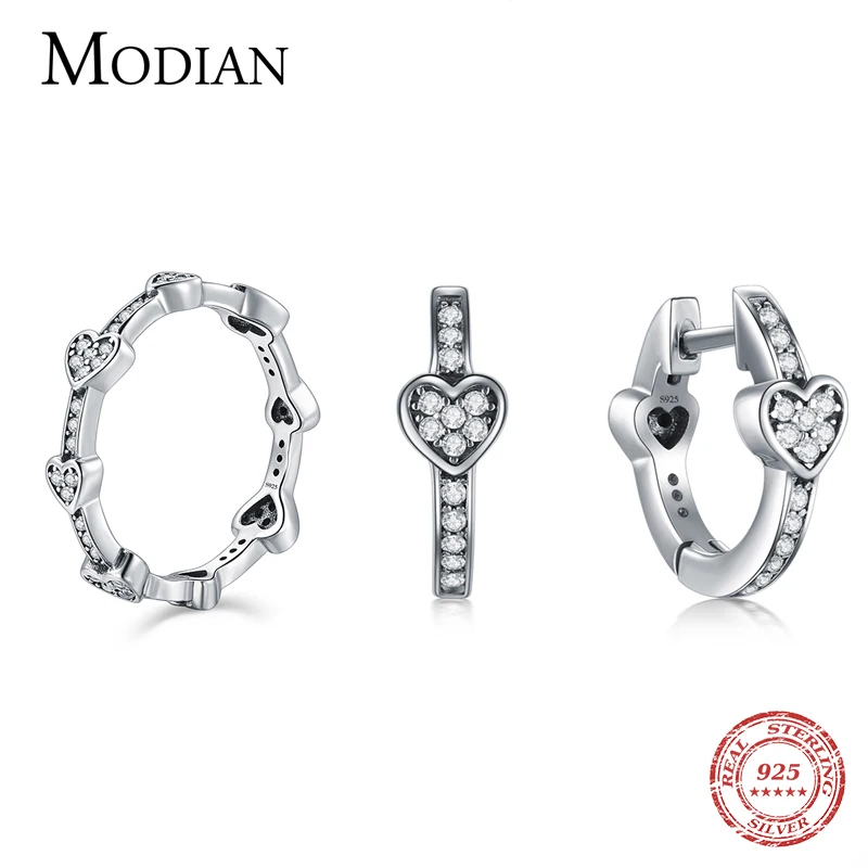 

Modian 100% Solid 925 Sterling Silver Fashion Hearts Jewelry Sets luxury Ring Simple Earrings For Women Wedding Jewelry Bijoux