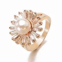 2017 Newest Rose Gold Ring White Yellow Color Customized Ring Flower Men Made Pearl Engagement Wedding Rings Gift Box Jewelry