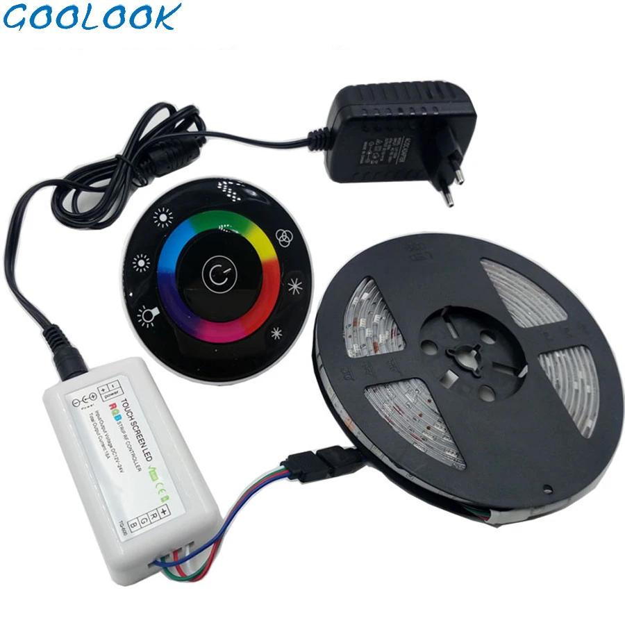 

Goolook LED Strip Light 5m 2835 Waterproof rgb Strip Flexible 3528 led Tape Round touch Controller DC12V 2A adapter