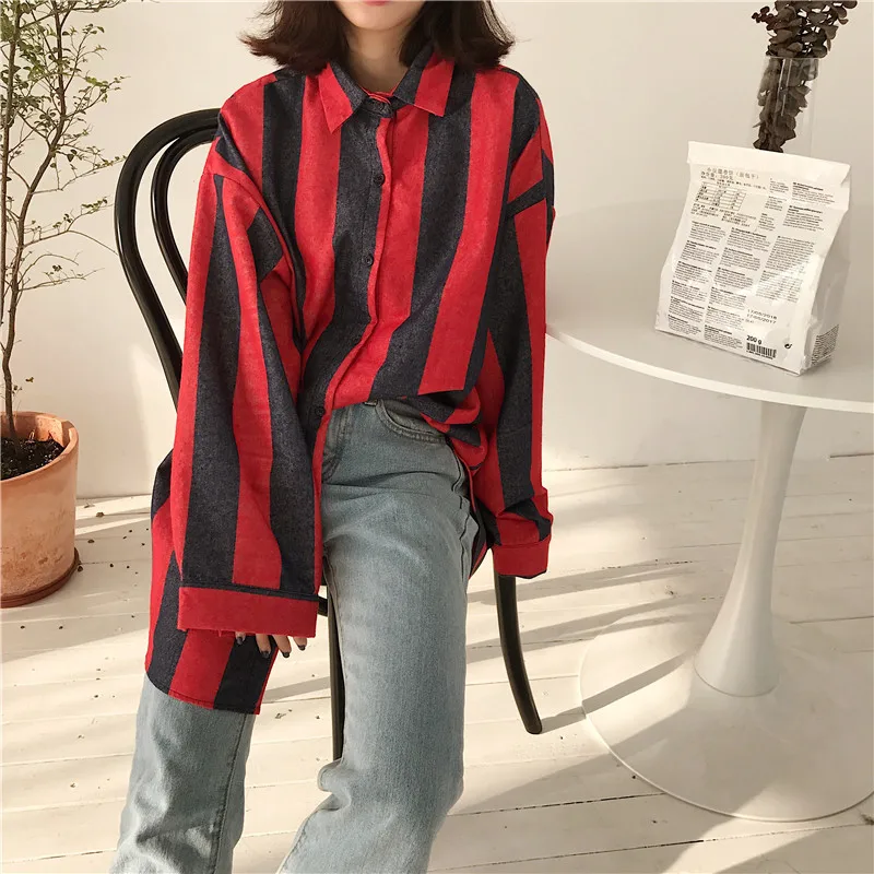 RUGOD الأزياء مخطط زر طويلة النساء قمصان بدوره إلى أسفل طوق طويل كم إمرأة قمم و البلوزات عارضة فضفاضة المرأة بلوزة RUGOD الأزياء مخطط زر طويلة النساء قمصان بدوره إلى أسفل طوق طويل كم إمرأة قمم و البلوزات عارضة فضفاضة المرأة بلوزة