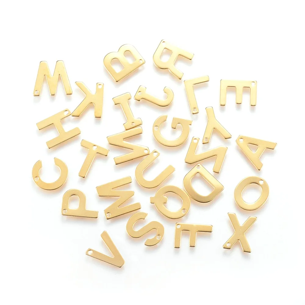 PandaHall 100pc 304 Stainless Steel Charms Small Alphabet Letter Pendants Golden Color Jewelry Necklace Bracelet DIY | Украшения и