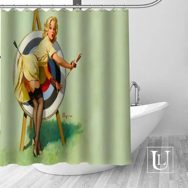 High Quality Custom Pin Up Girls Shower Curtain Polyester Fabric