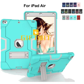 

For iPad Air Case, Impact Resistant Shockproof Heavy Duty Armor Silicon+PC Hybrid Three Layer Stand Tablet Cover Case For iPad 5