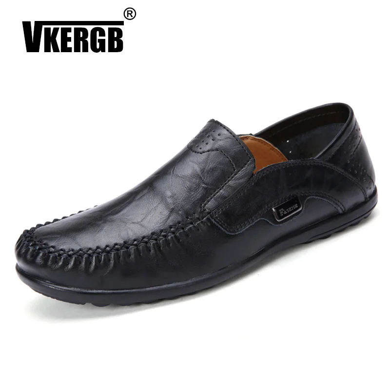 VKERGB Comfortable Soft Suede Men Loafers Cow Genuine Leather Fashion Brand Mens Flats Driving Shoes Plus Size 46 mens leather | Обувь