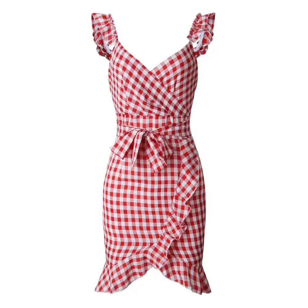 checkered wrap dress
