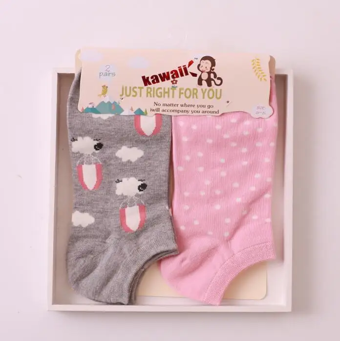 Милые хлопковые носки-башмачки с рисунком животных для женщин; сезон весна-лето; брендовые короткие носки для женщин; модные короткие носки; 2 пар/лот - Цвет: s6616
