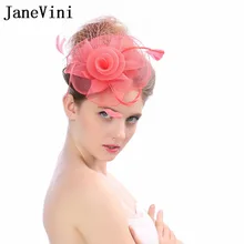 JaneVini, Элегантные Свадебные шляпы для невесты, с перьями, с сеткой, для лица, вуаль, шляпы, с цветами, для невесты, для свадьбы, Tocados bBodas Sombreros