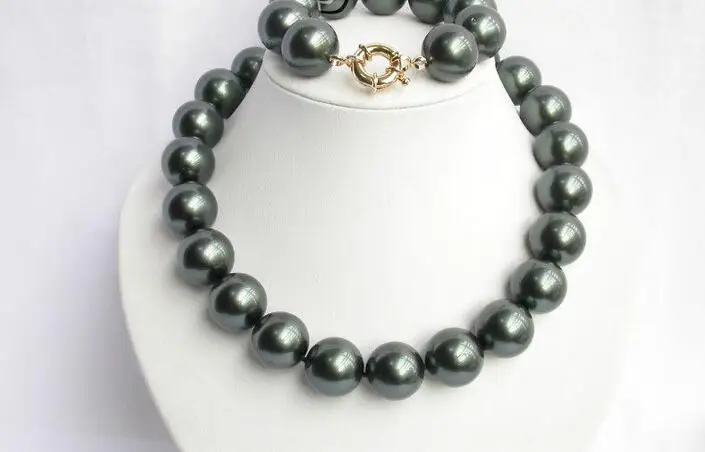

FREE SHIPPING HOT sell new Style >>>>> 18" 20mm Tahitian black shell pearls necklace bracelet j3829