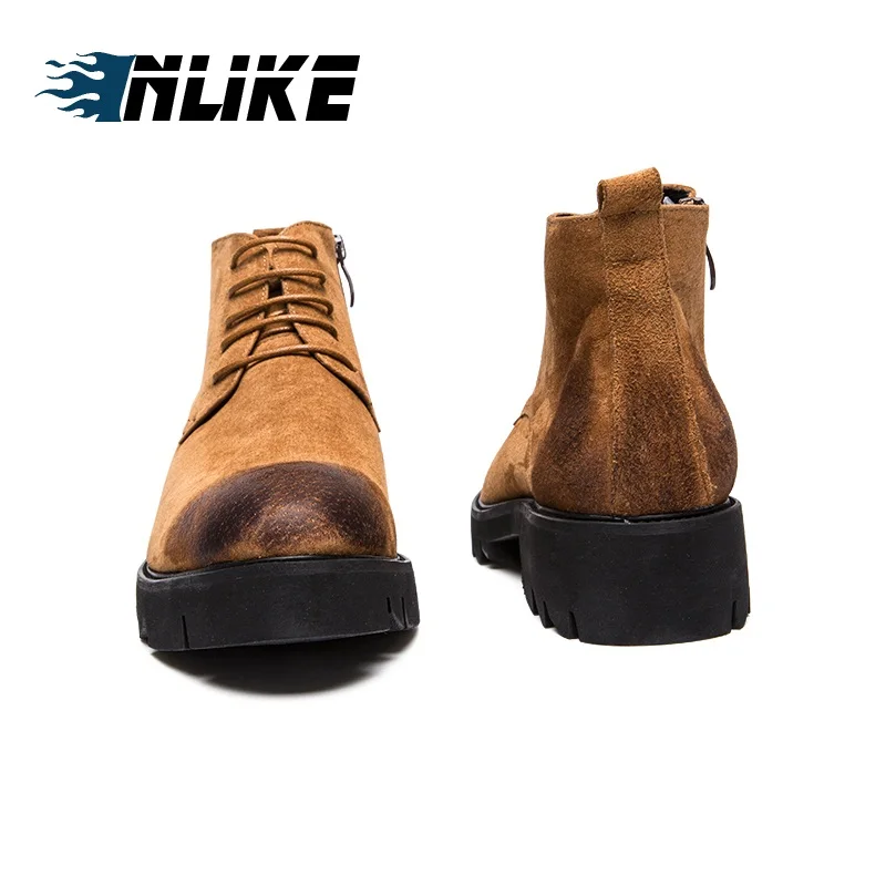 INLIKE/Брендовые мужские ботинки из замши; сезон осень-зима; ботильоны; модная обувь на шнуровке; Мужская винтажная обувь высокого качества