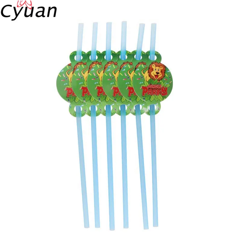 Cyuan Jungle одноразовые наборы посуды для вечеринки в честь Дня Рождения, лесные друзья, сафари, зоопарк, бумажные тарелки, салфетки под чашки, вечерние, для детского душа, Декор - Цвет: Straws