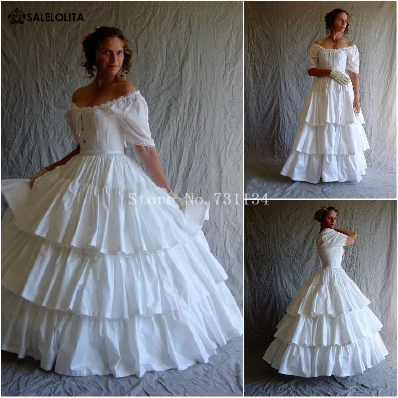 

Medieval Edwardian Elegant White Sexy Gothic Victorian Dress Manor Ruffles Ball Gown Costume Theatre Stage Performance Gown