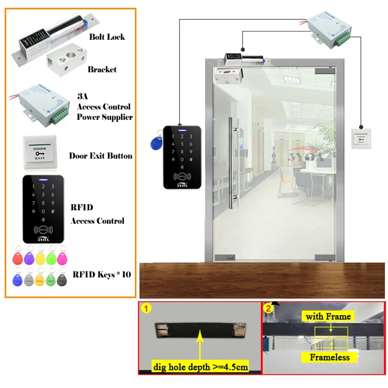 5YOA RFID система контроля доступа DIY комплект дверной замок стекло ворот набор Электронный магнитный замок ID карта Кнопка питания