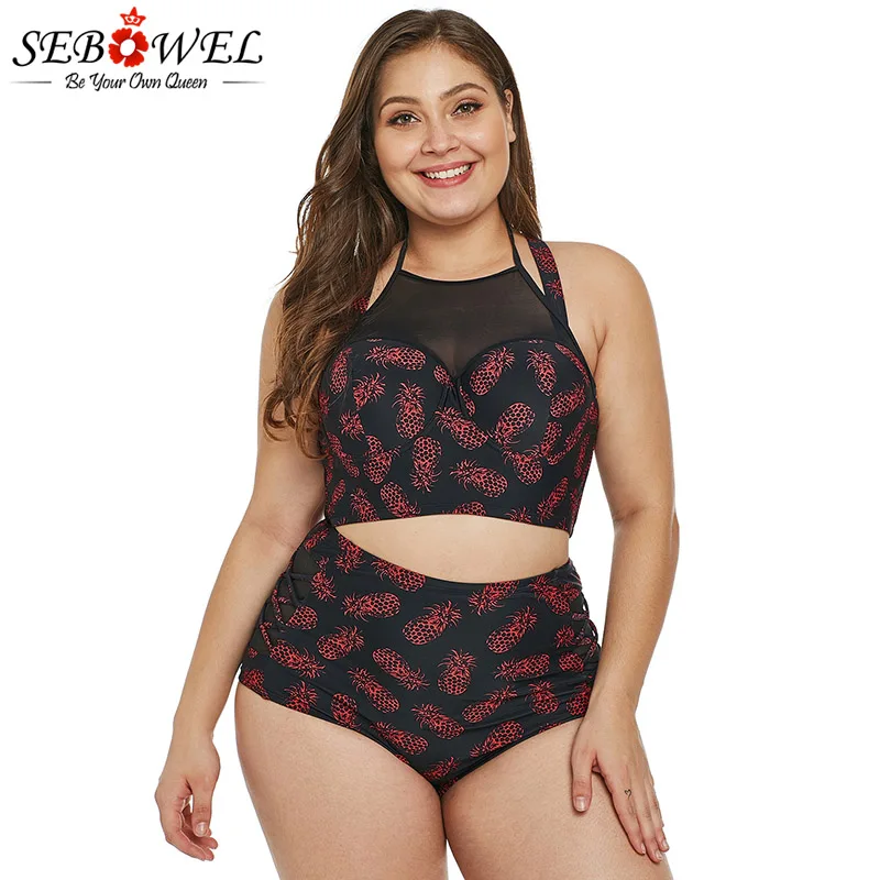 Pineapple-Print-Plus-Size-Halter-Push-up-Lattice-Mesh-Swim-Bikini-LC410746-3-1 
