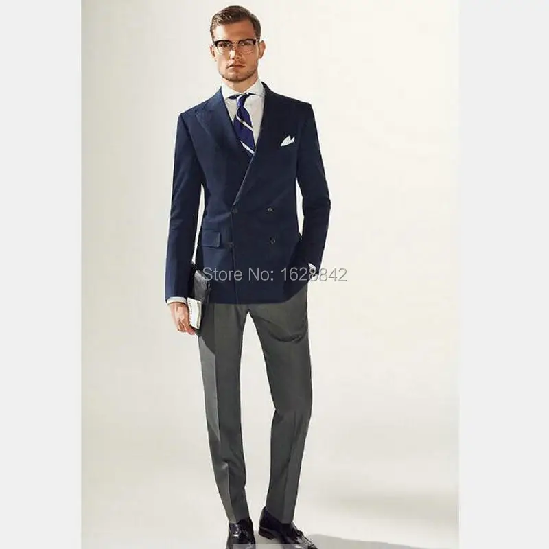 2016 di Modo Nvy Blu Giacca + Pantaloni Grigi Men Suit 2 Pezzi Doppio Petto  Risvolto Tasche Tailor Made Plus Size Costume Homme|mens tailored  blazer|hommes costumehomme blazer - AliExpress