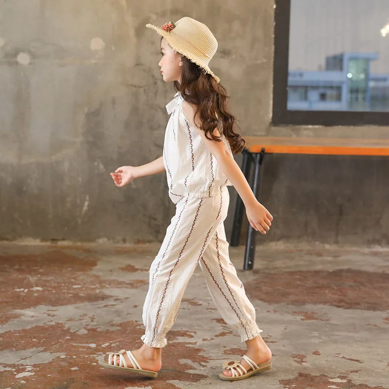 الفتيات مجموعة ملابس أزياء الصيف الاطفال قميص بدون أكمام + السراويل الفتيات الملابس مجموعات تتسابق 8 10 12 14 سنوات الأطفال الدعاوى